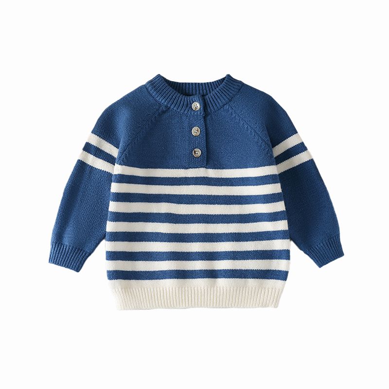 Blå vita ränder barn halv cardigan tröja