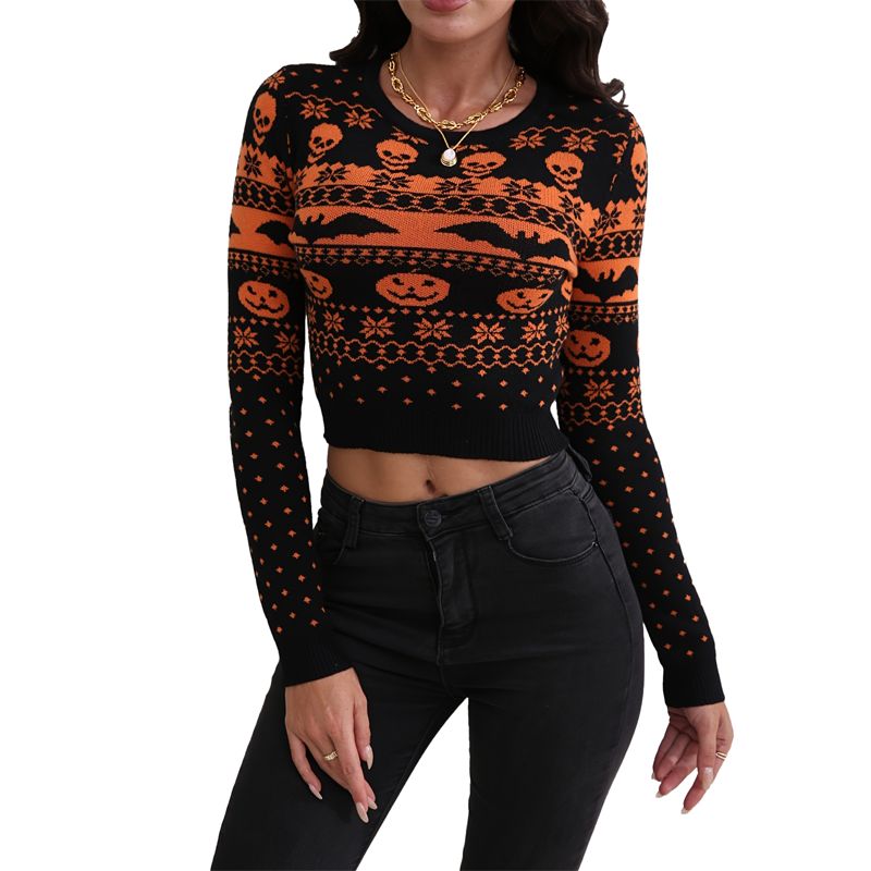 Halloween nakna midriff toppar stickade tröja kvinnor