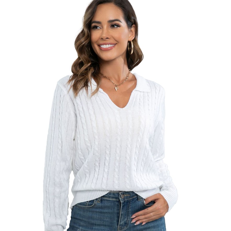 Lapel V Neck Twist Women tröja