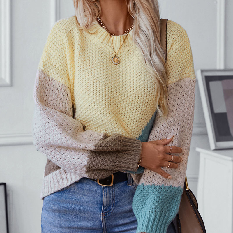 Women Crewneck Pullover Color Block tröja